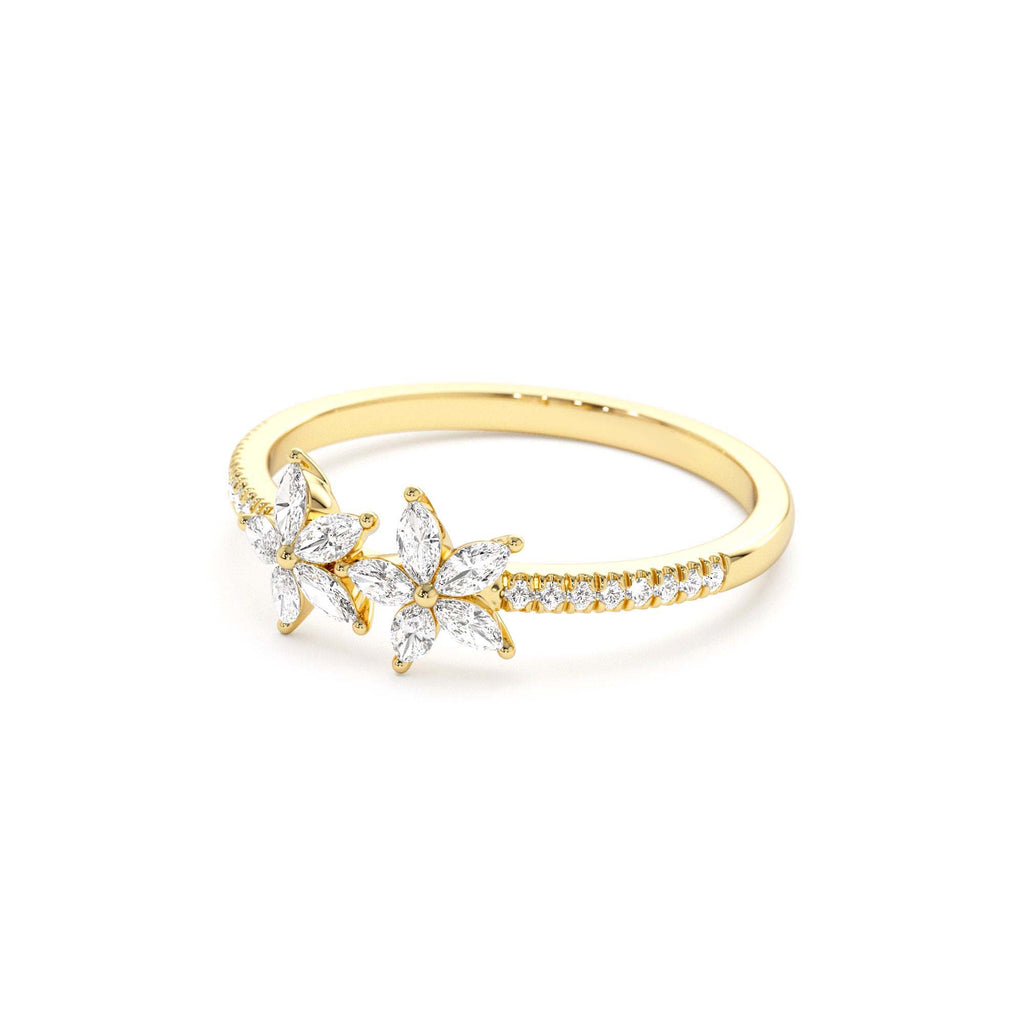 Marquise Shaped Diamond Flower Design Statement Ring in 14K Gold — view 2