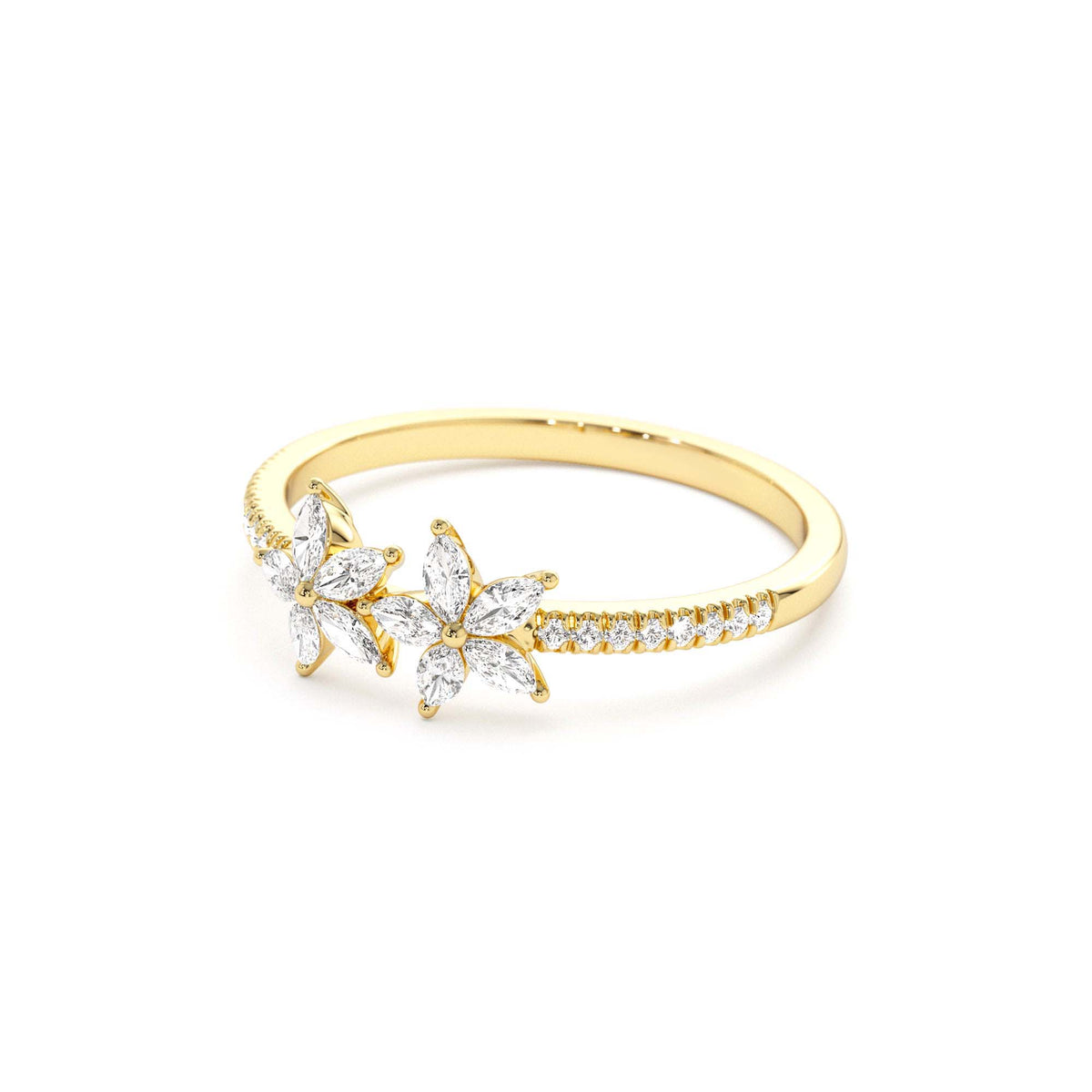 Marquise Shaped Diamond Flower Design Statement Ring in 14K Gold — view 2