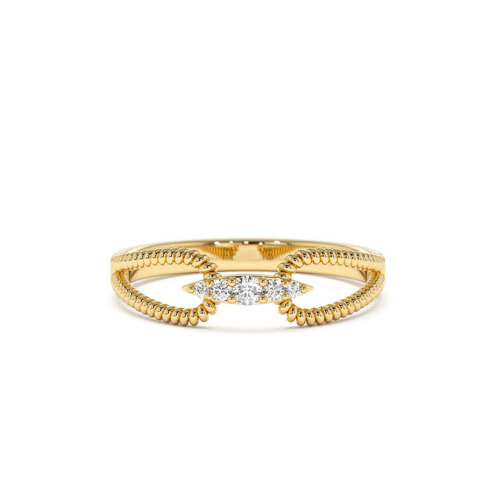 Unique Diamond Statement Ring w/ Double Rope Band in 14K Gold — view 1
