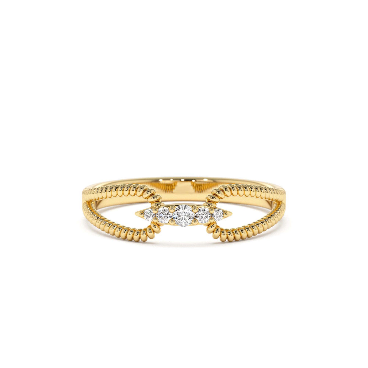 Unique Diamond Statement Ring w/ Double Rope Band in 14K Gold — view 1