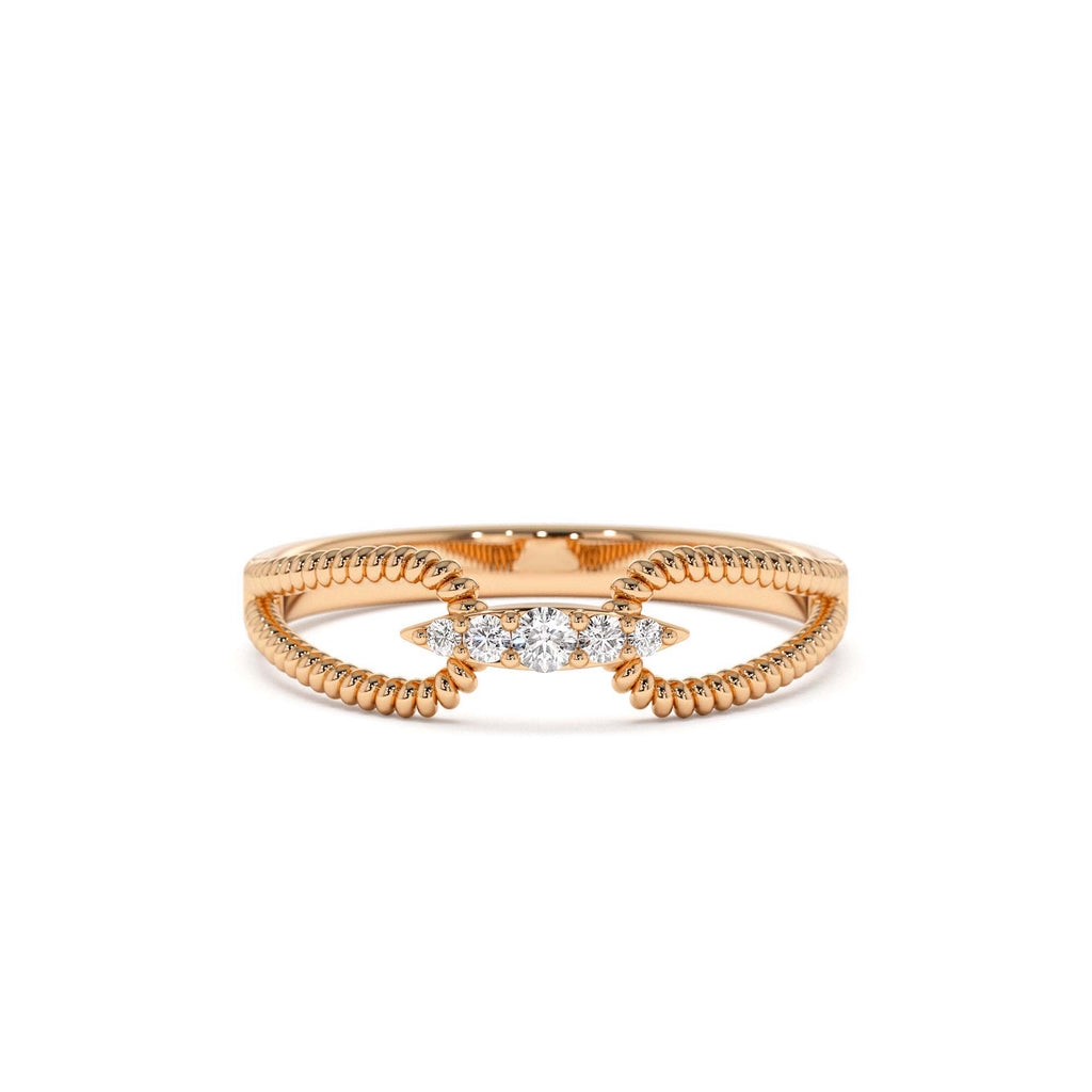 Unique Diamond Statement Ring w/ Double Rope Band in 14K Gold — view 5