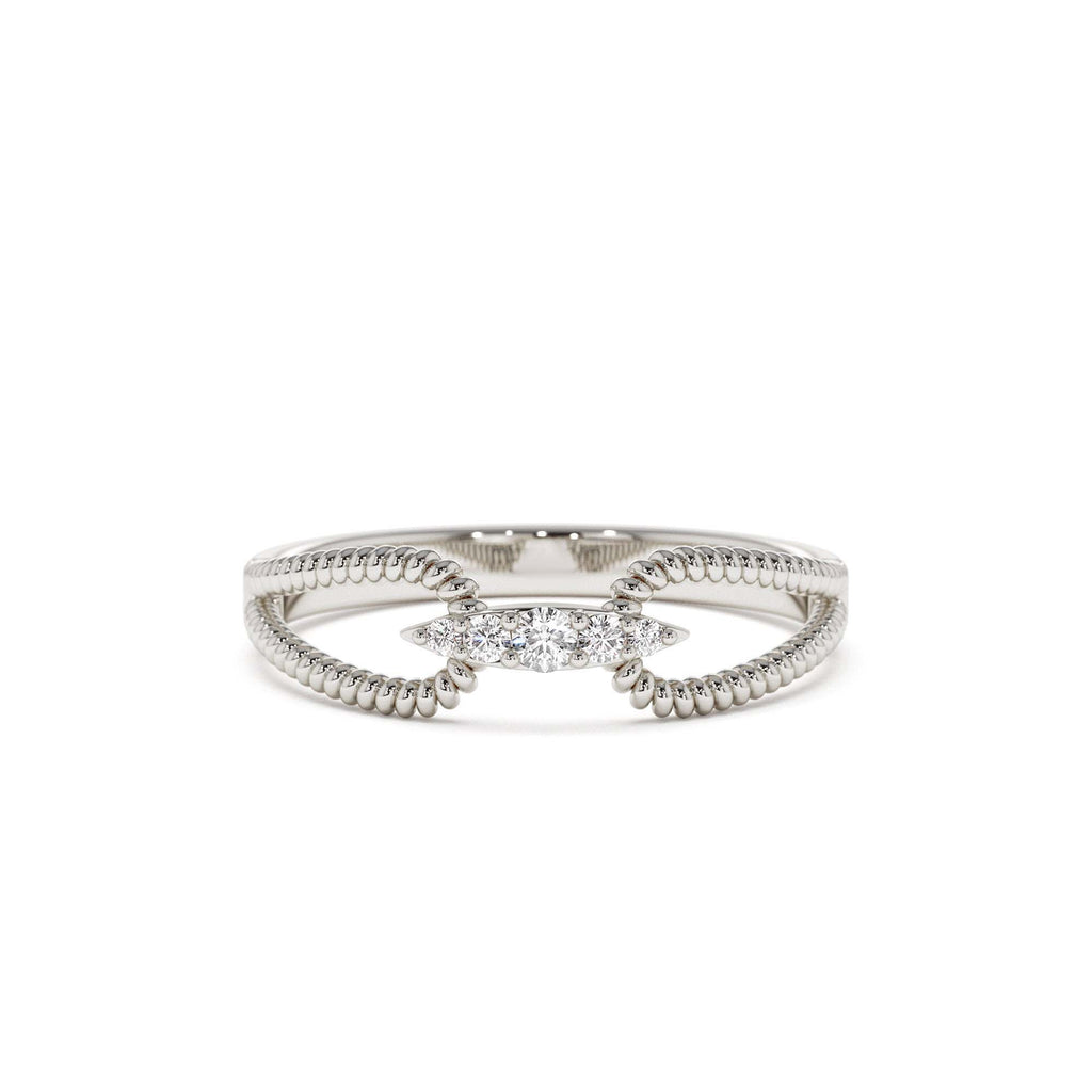 Unique Diamond Statement Ring w/ Double Rope Band in 14K Gold — view 4