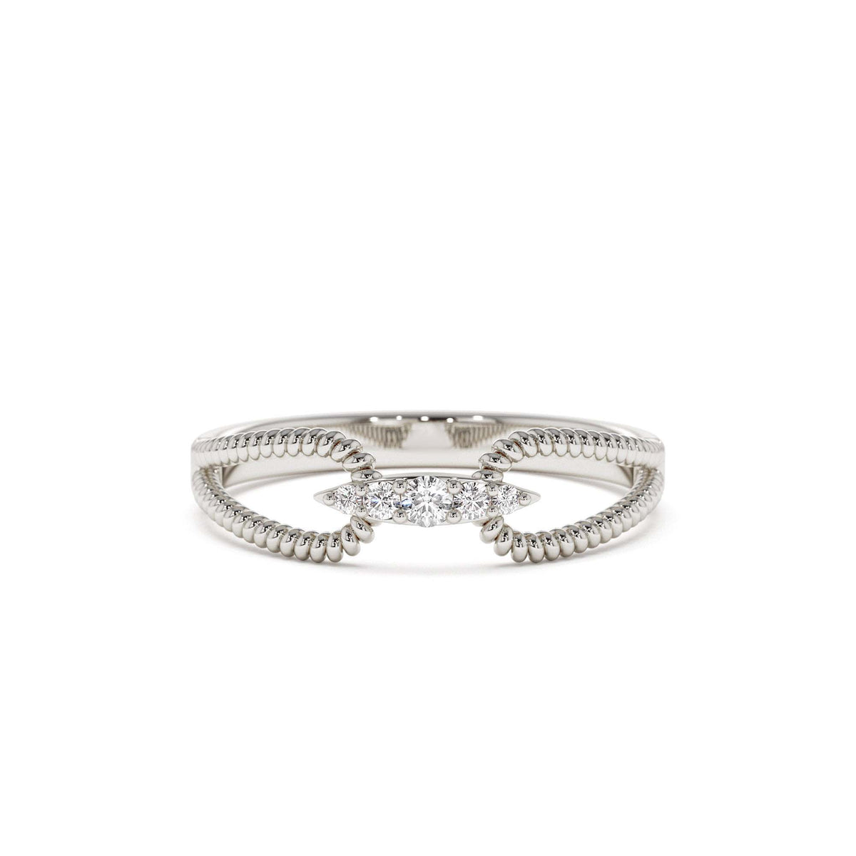 Unique Diamond Statement Ring w/ Double Rope Band in 14K Gold — view 4