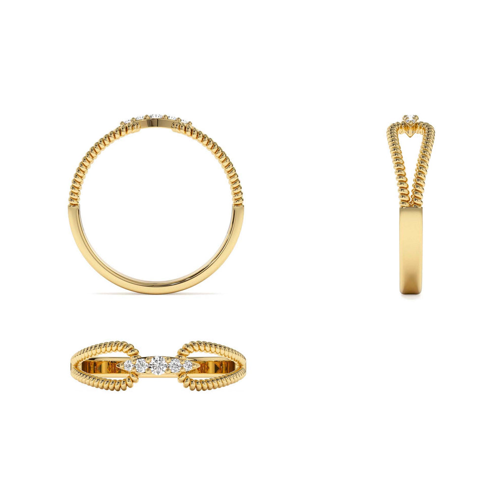 Unique Diamond Statement Ring w/ Double Rope Band in 14K Gold — view 3