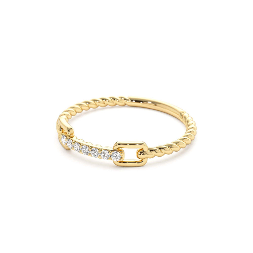 Braided Stackable Pave Diamond Ring in 14K Gold — view 2