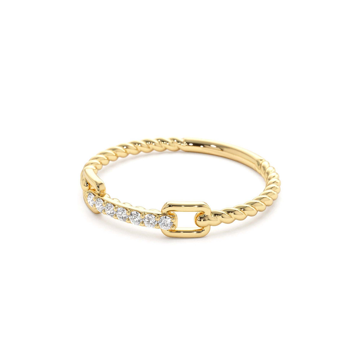 Braided Stackable Pave Diamond Ring in 14K Gold — view 2