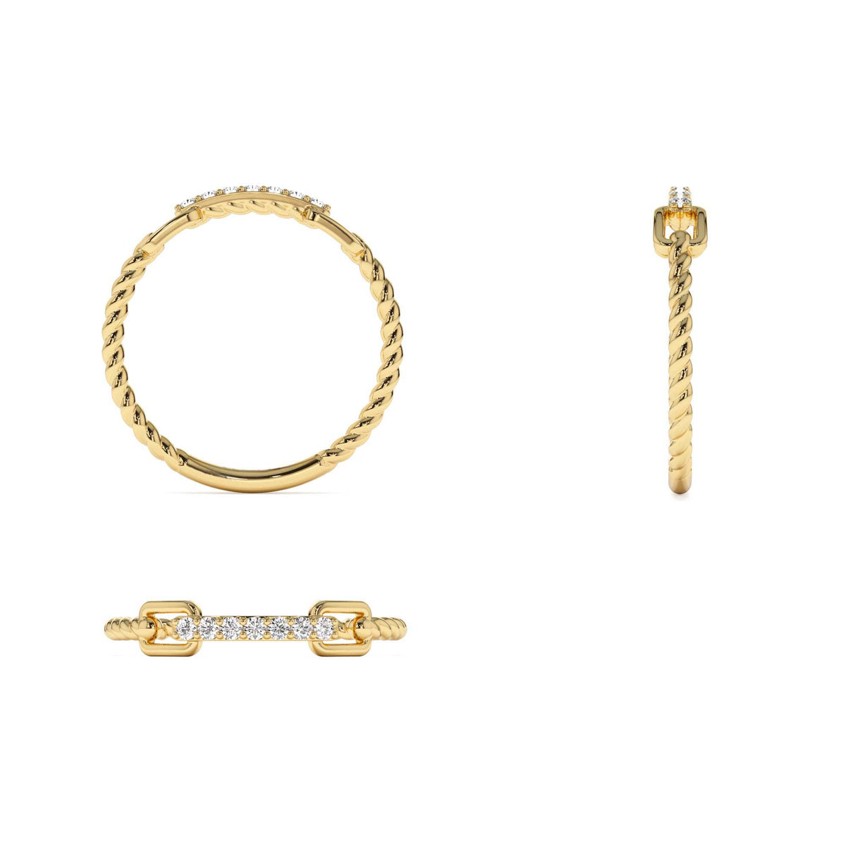 Braided Stackable Pave Diamond Ring in 14K Gold — view 3