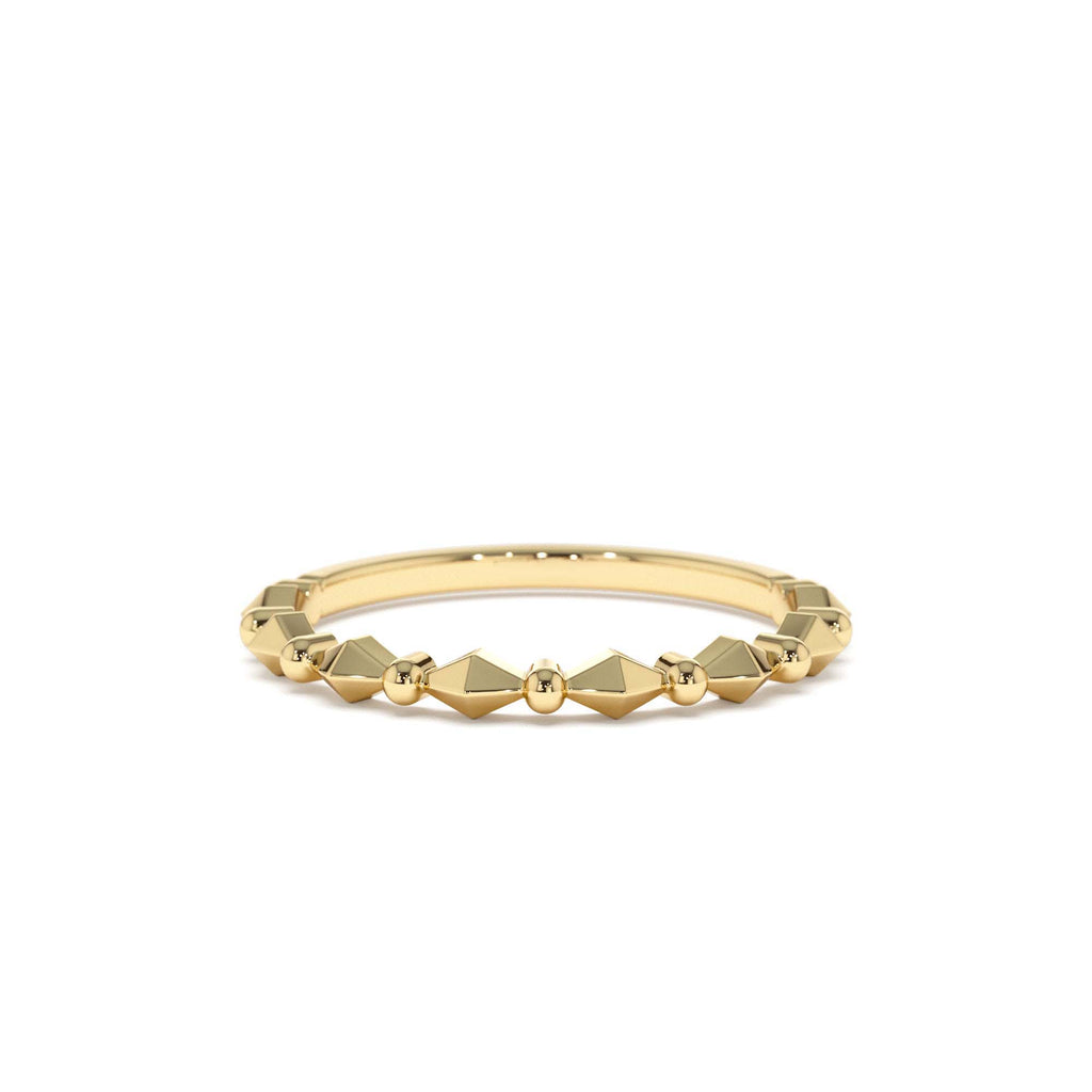 Pyramid and Bead Stacking Band in 14K Gold — view 1