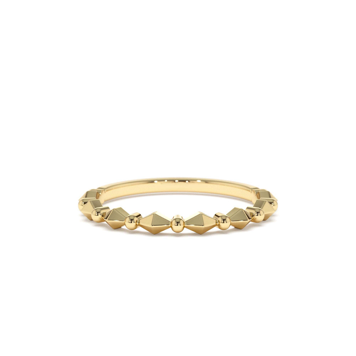 Pyramid and Bead Stacking Band in 14K Gold — view 1