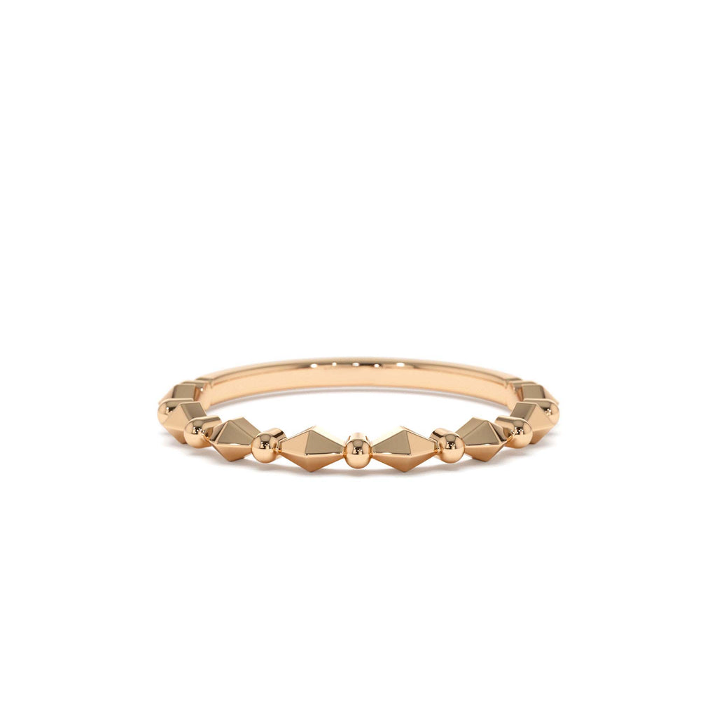 Pyramid and Bead Stacking Band in 14K Gold — view 5