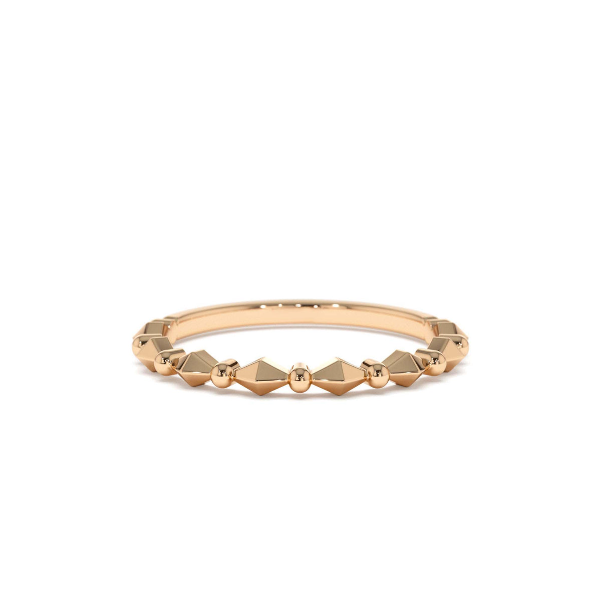 Pyramid and Bead Stacking Band in 14K Gold — view 5