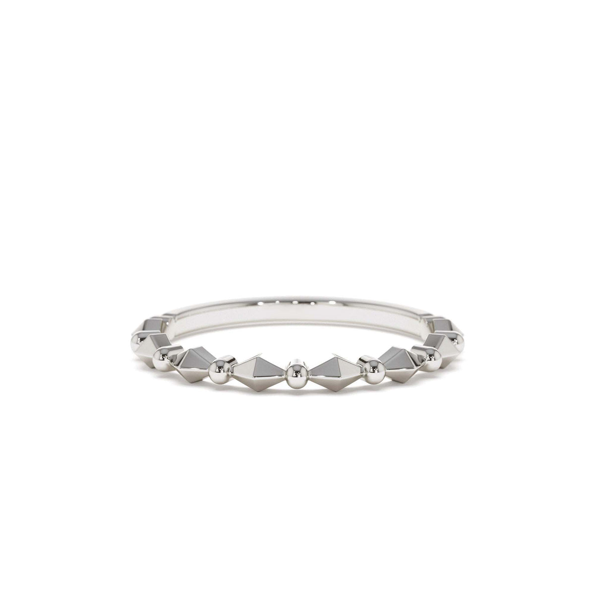 Pyramid and Bead Stacking Band in 14K Gold — view 4