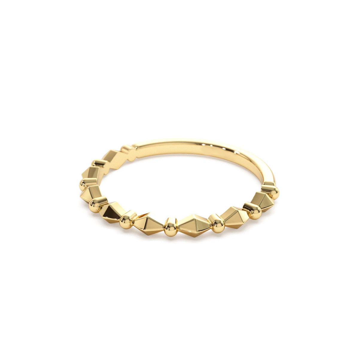 Pyramid and Bead Stacking Band in 14K Gold — view 2