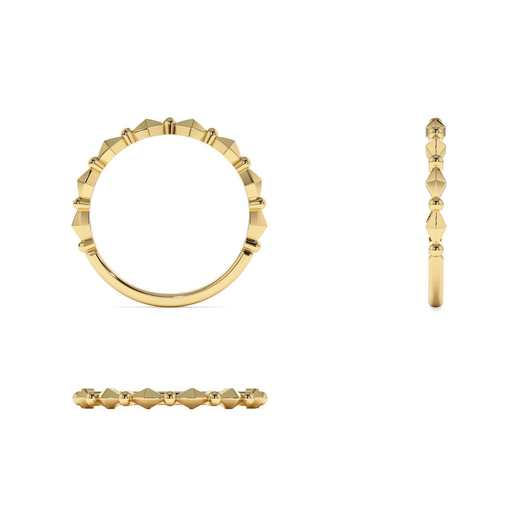 Pyramid and Bead Stacking Band in 14K Gold — view 3