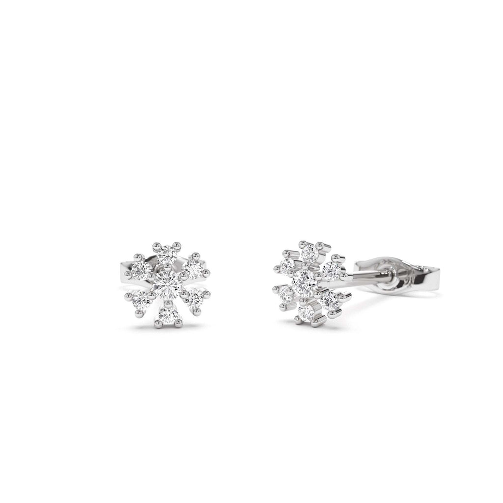 Petite Flower Design Diamond Stud Earrings in 14K Gold — view 3