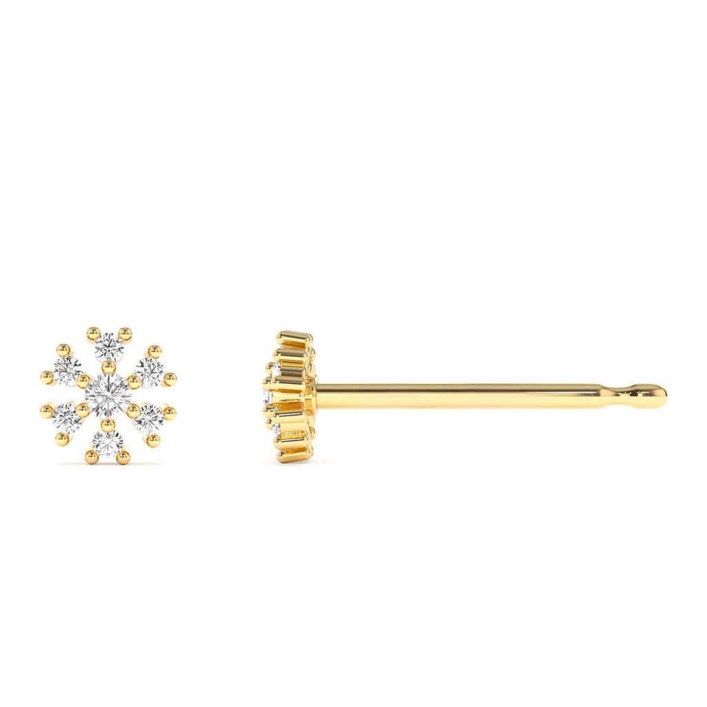 Petite Flower Design Diamond Stud Earrings in 14K Gold — view 2