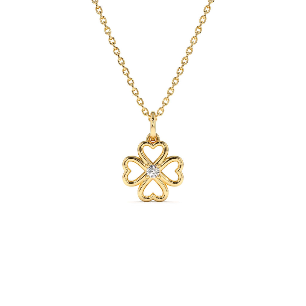 Single Diamond Clover Necklace in 14K Gold — view 1