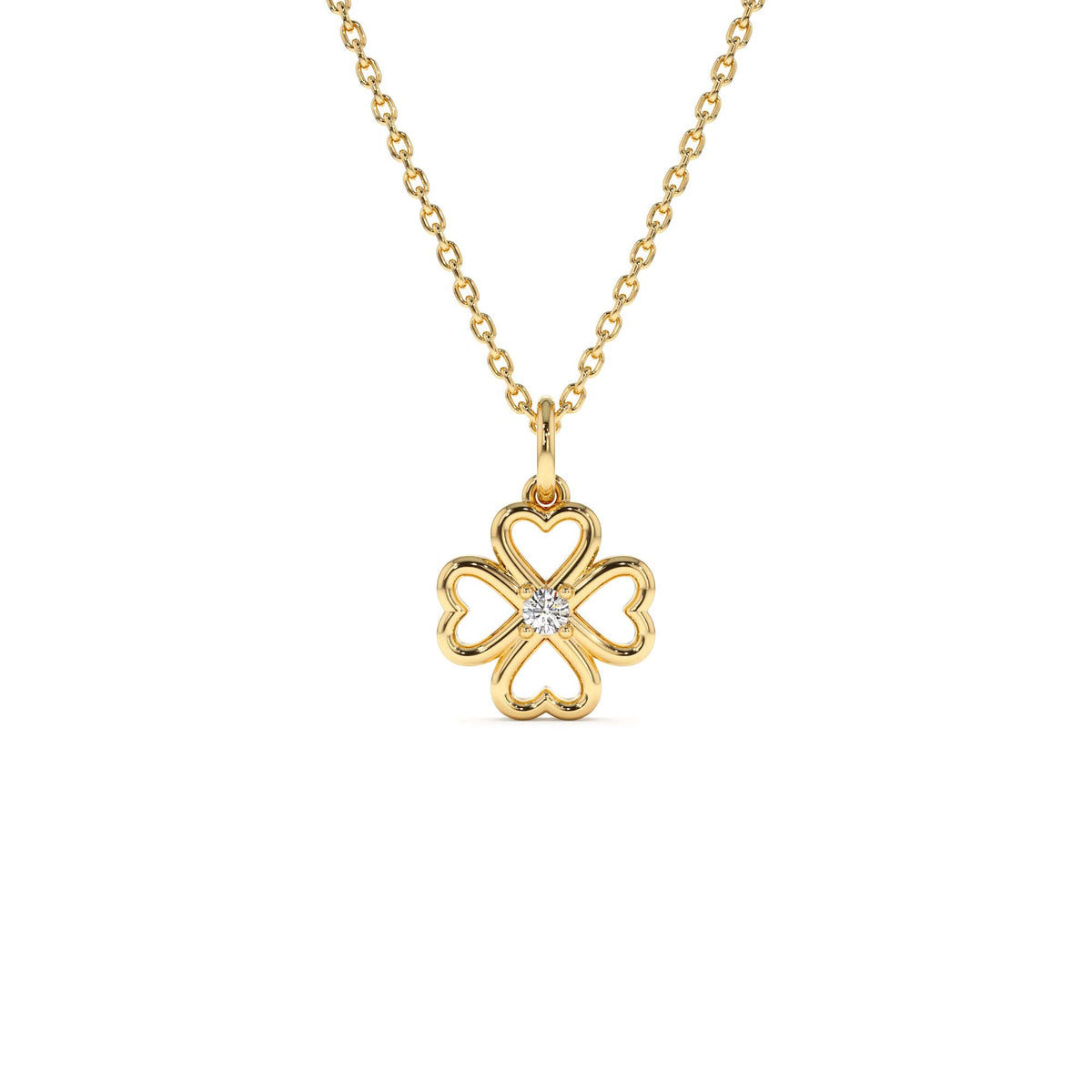 Single Diamond Clover Necklace in 14K Gold — view 1