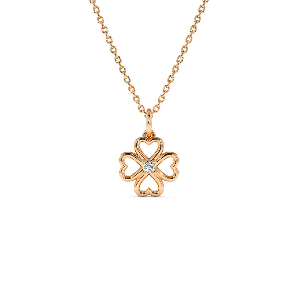 Single Diamond Clover Necklace in 14K Gold — view 3