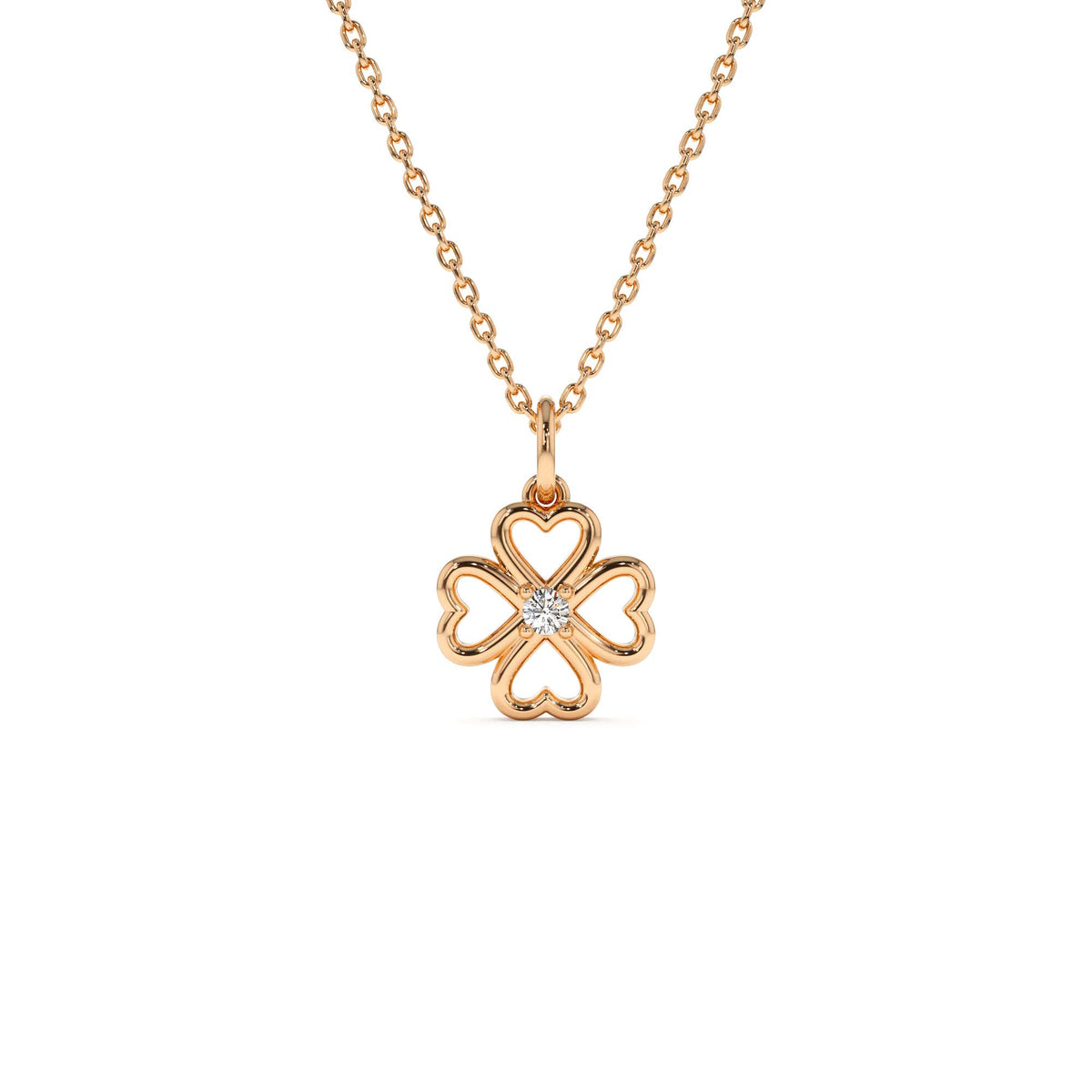 Single Diamond Clover Necklace in 14K Gold — view 3
