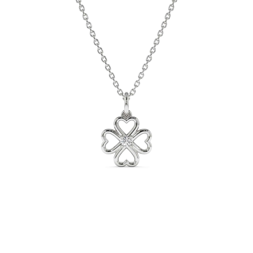 Single Diamond Clover Necklace in 14K Gold — view 2
