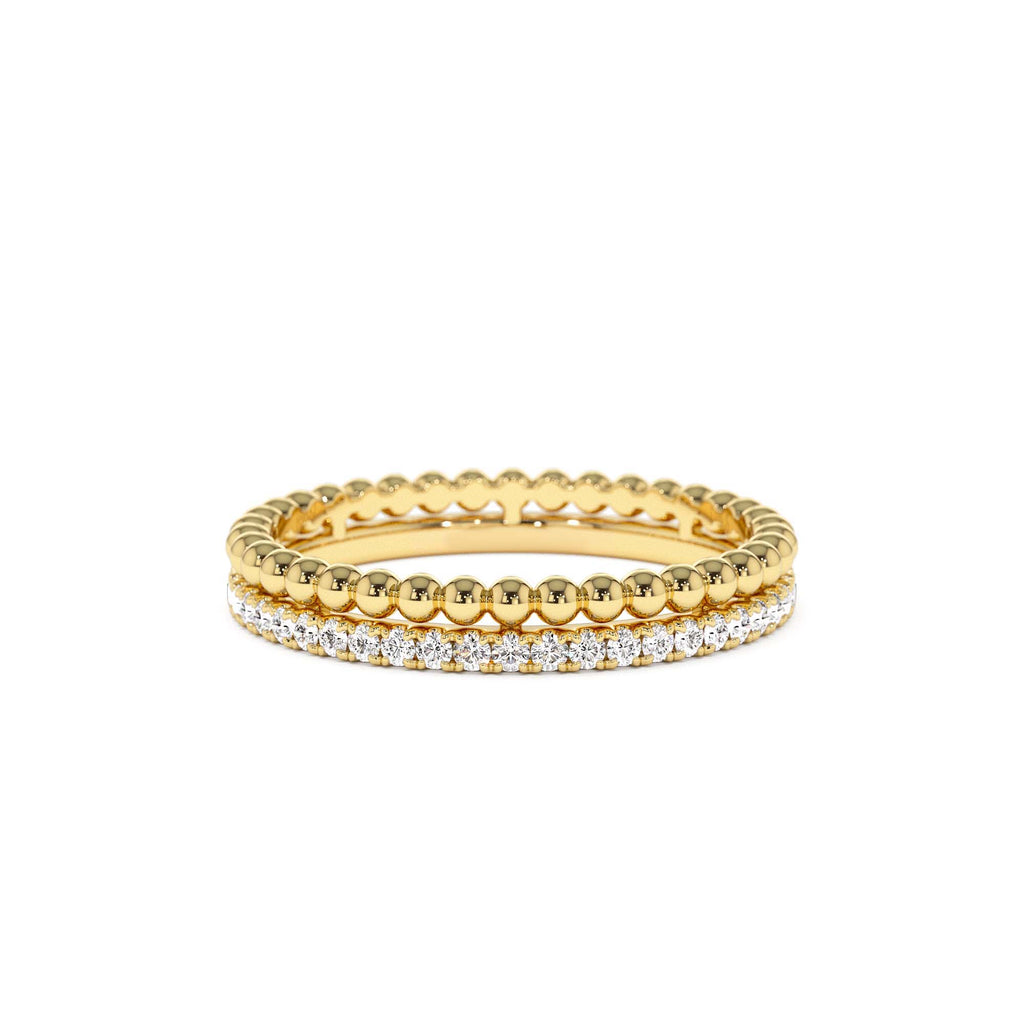 Stacked Beaded Ring with Diamond Ring in 14K Gold — view 1
