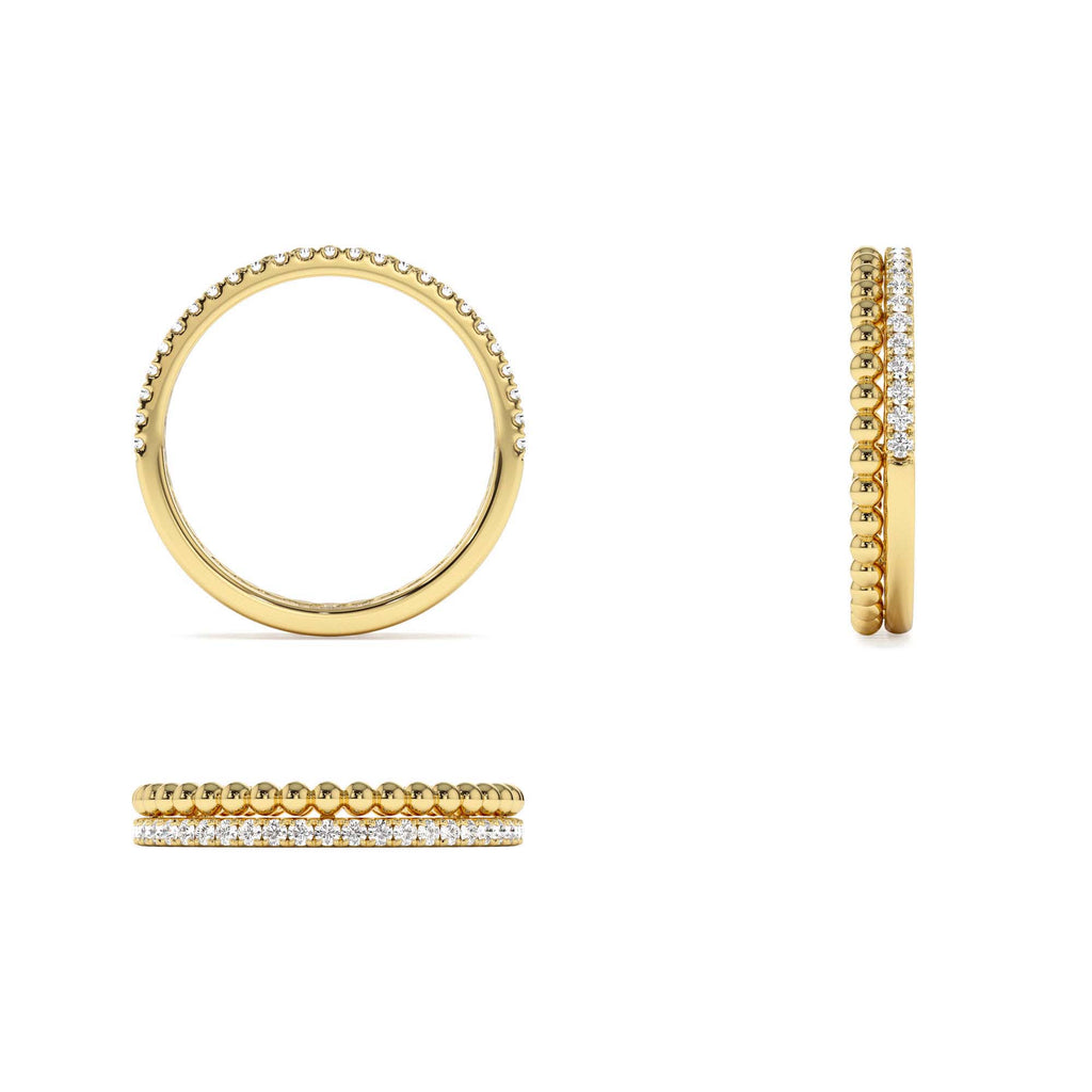 Stacked Beaded Ring with Diamond Ring in 14K Gold — view 3