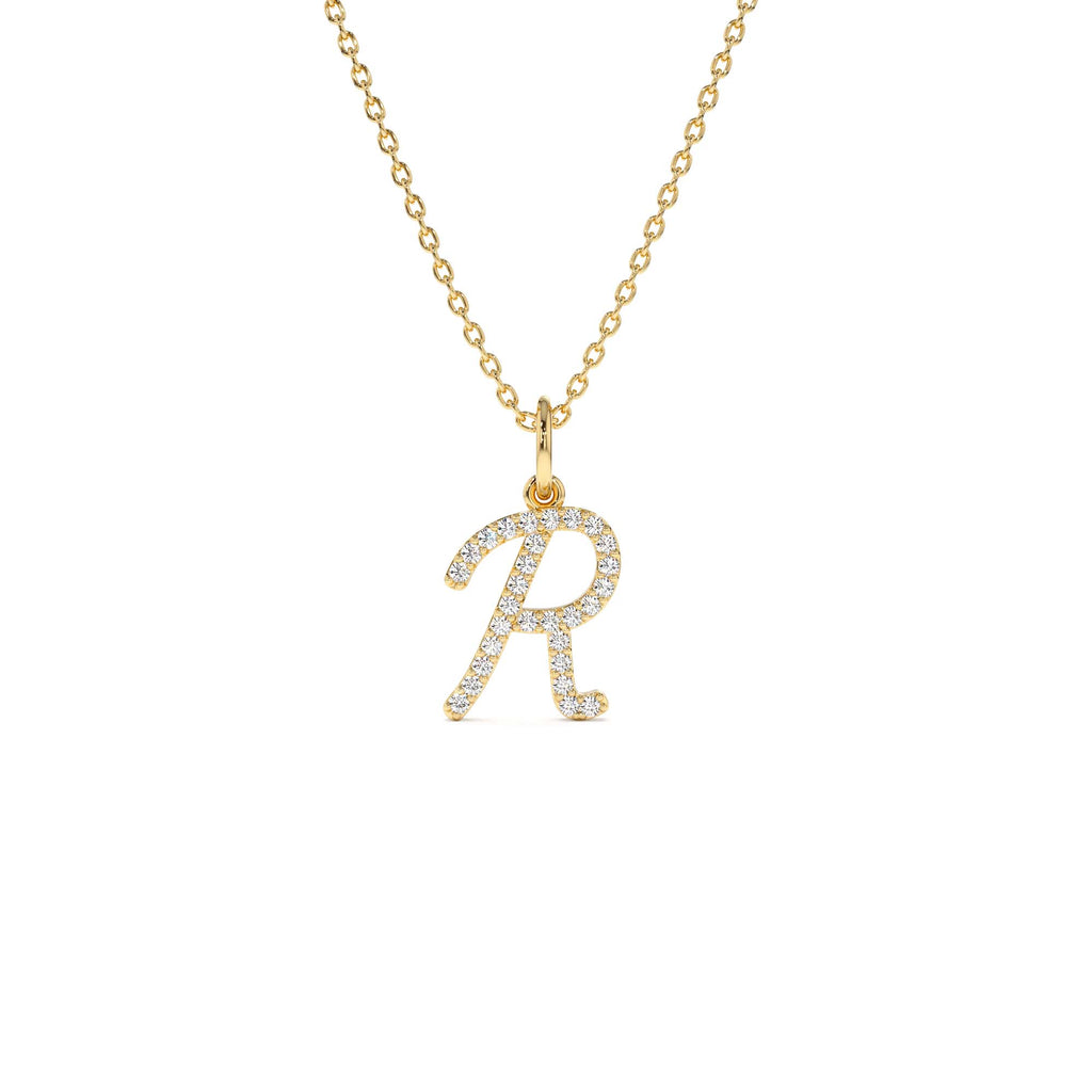 Diamond Script Initial Necklace in 14K Gold — view 1