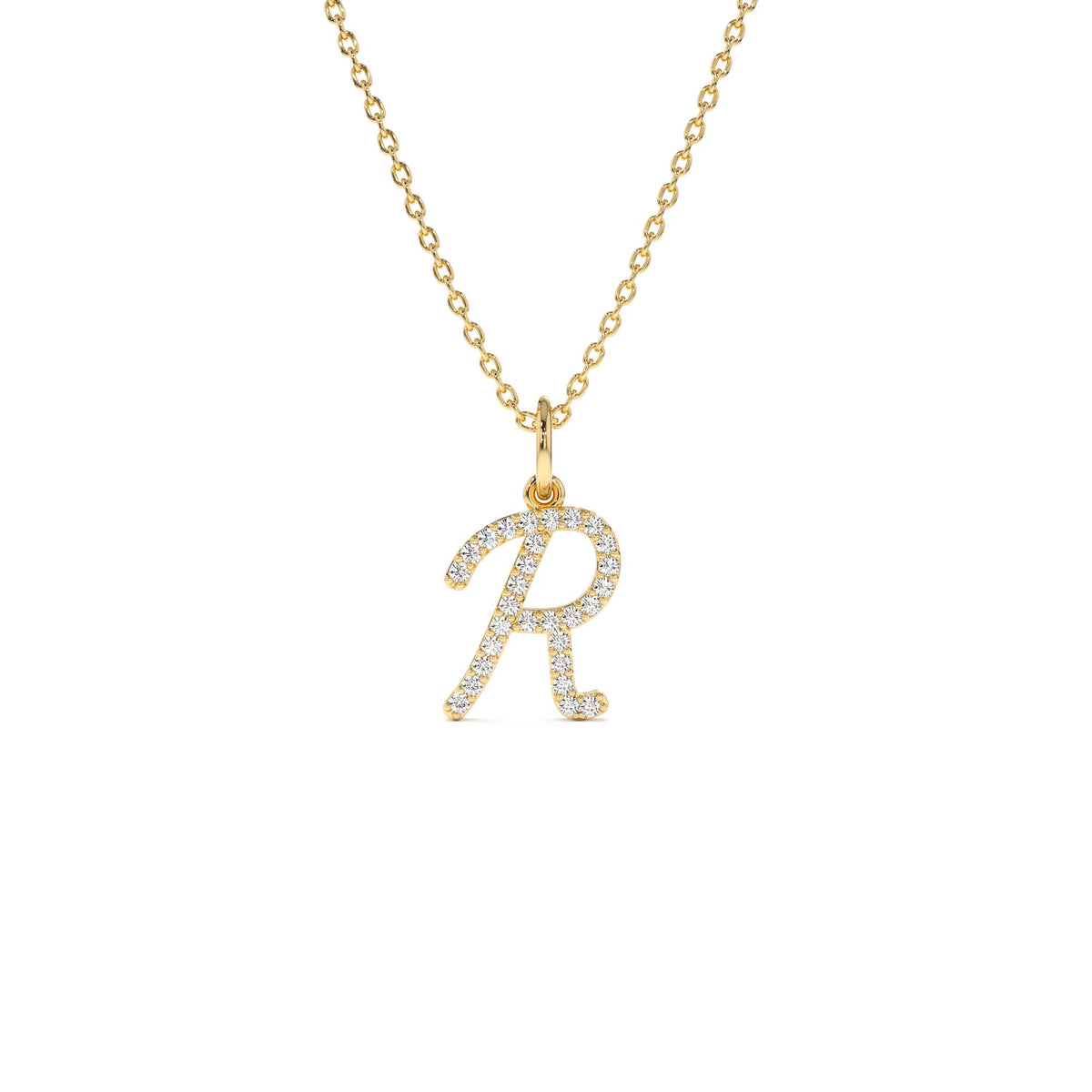 Diamond Script Initial Necklace in 14K Gold — view 1
