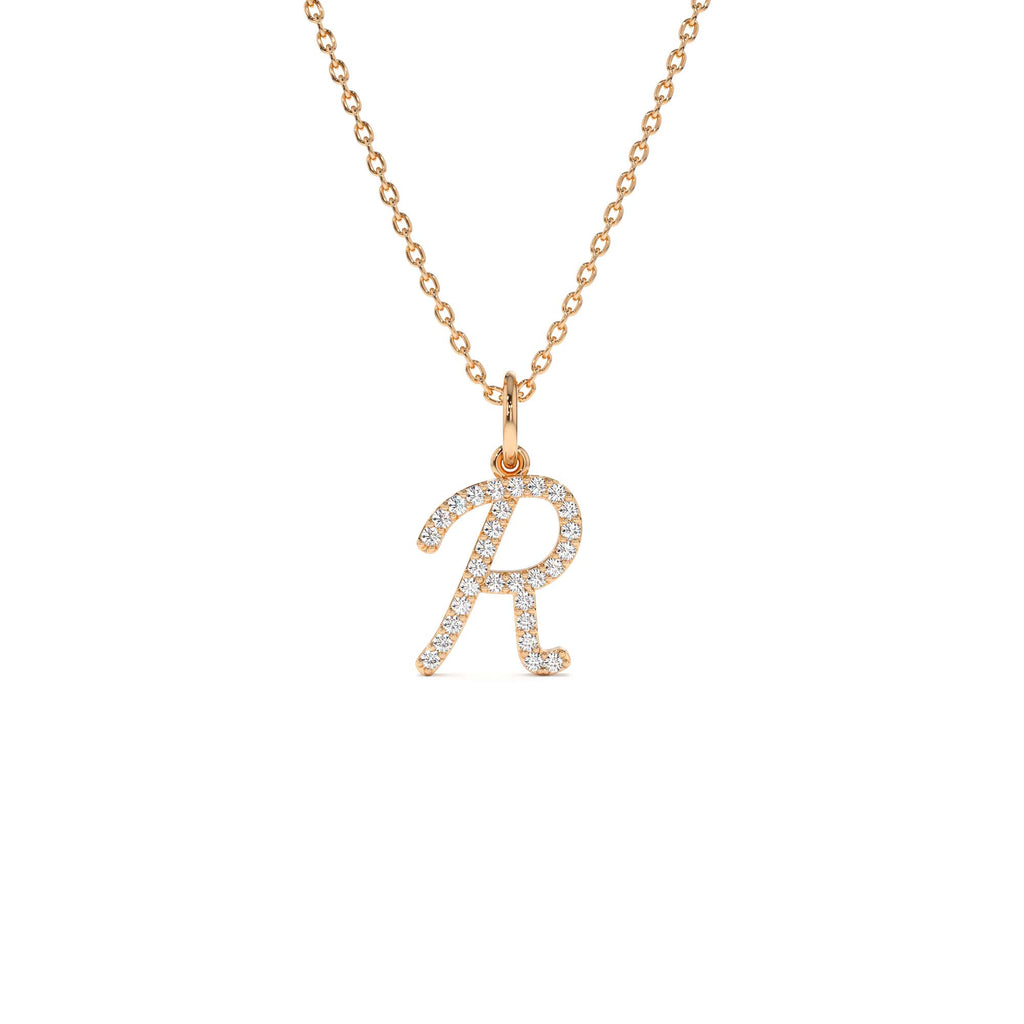 Diamond Script Initial Necklace in 14K Gold — view 3