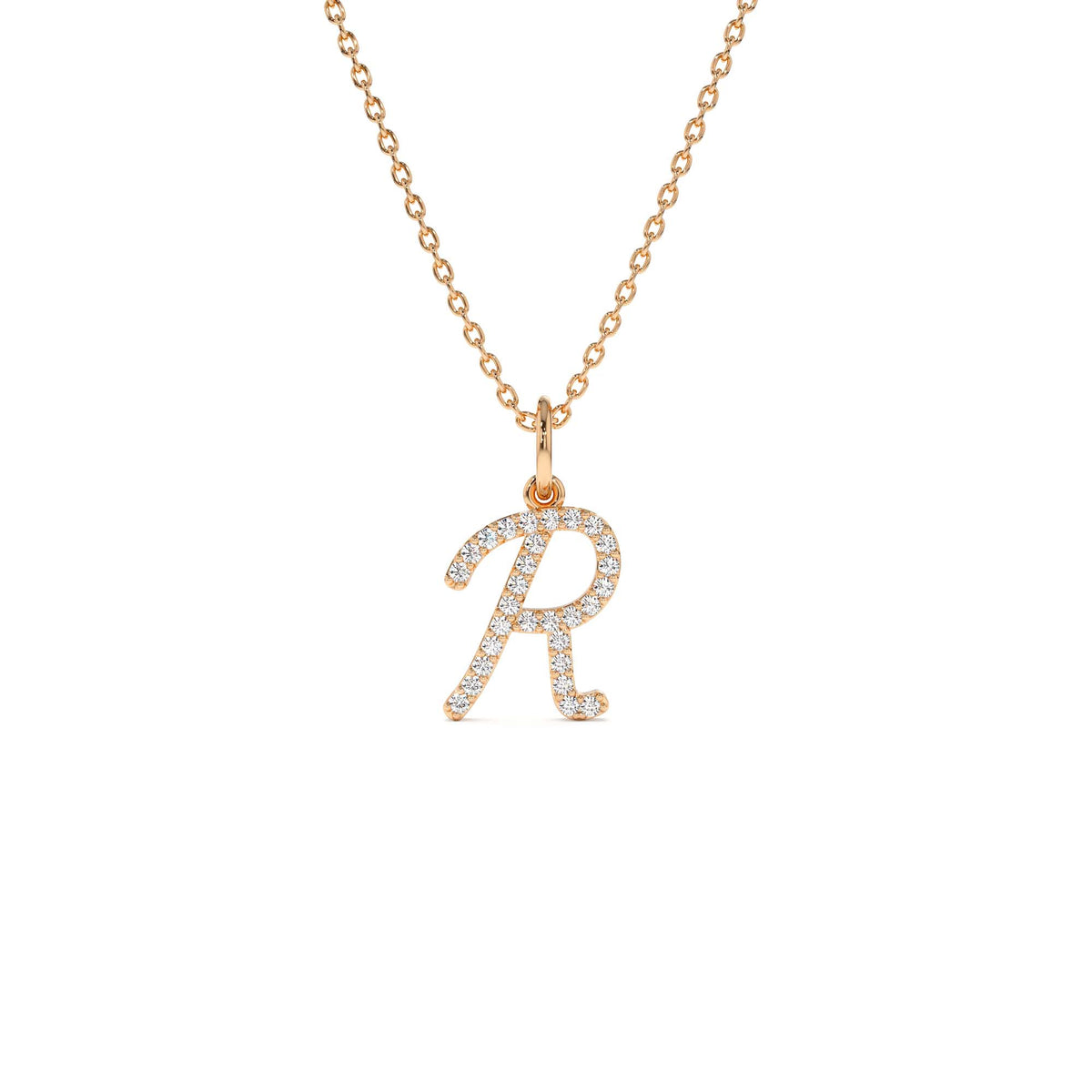Diamond Script Initial Necklace in 14K Gold — view 3