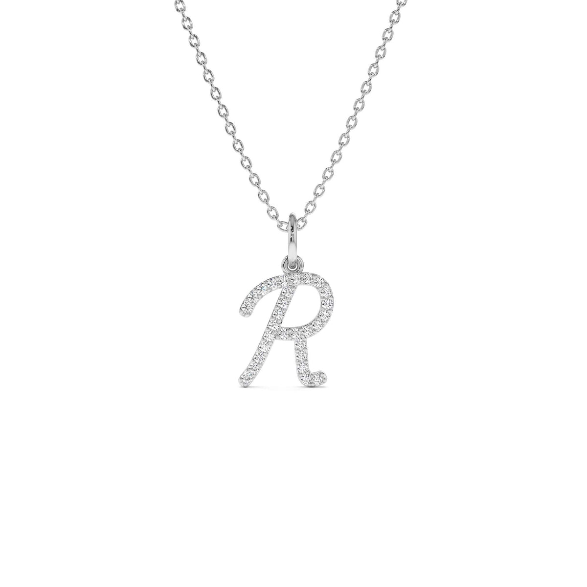 Diamond Script Initial Necklace in 14K Gold — view 2