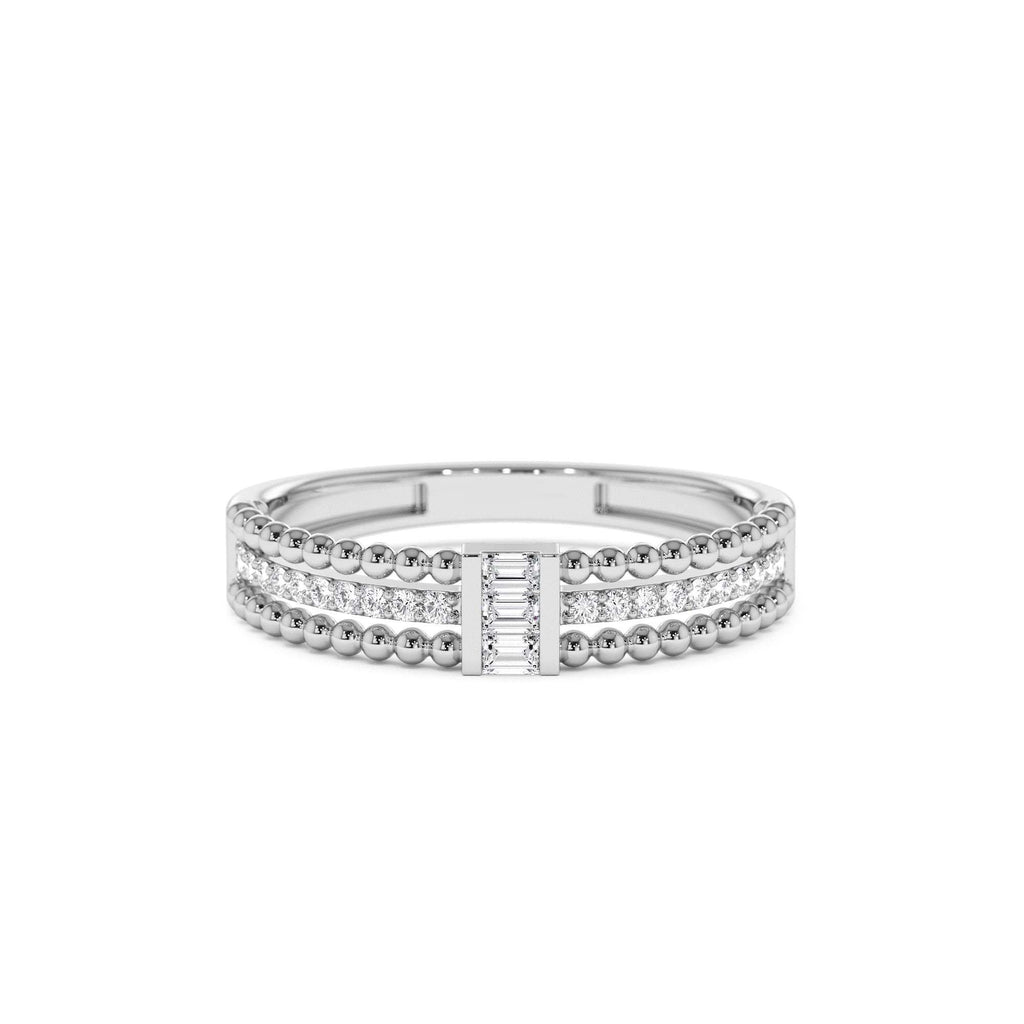 Beaded Baguette and Round Diamond Ring in 14K Gold — view 4