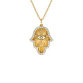 Diamond Hamsa & Evil Eye Hand of Fatima Necklace in 14K Gold — view 1