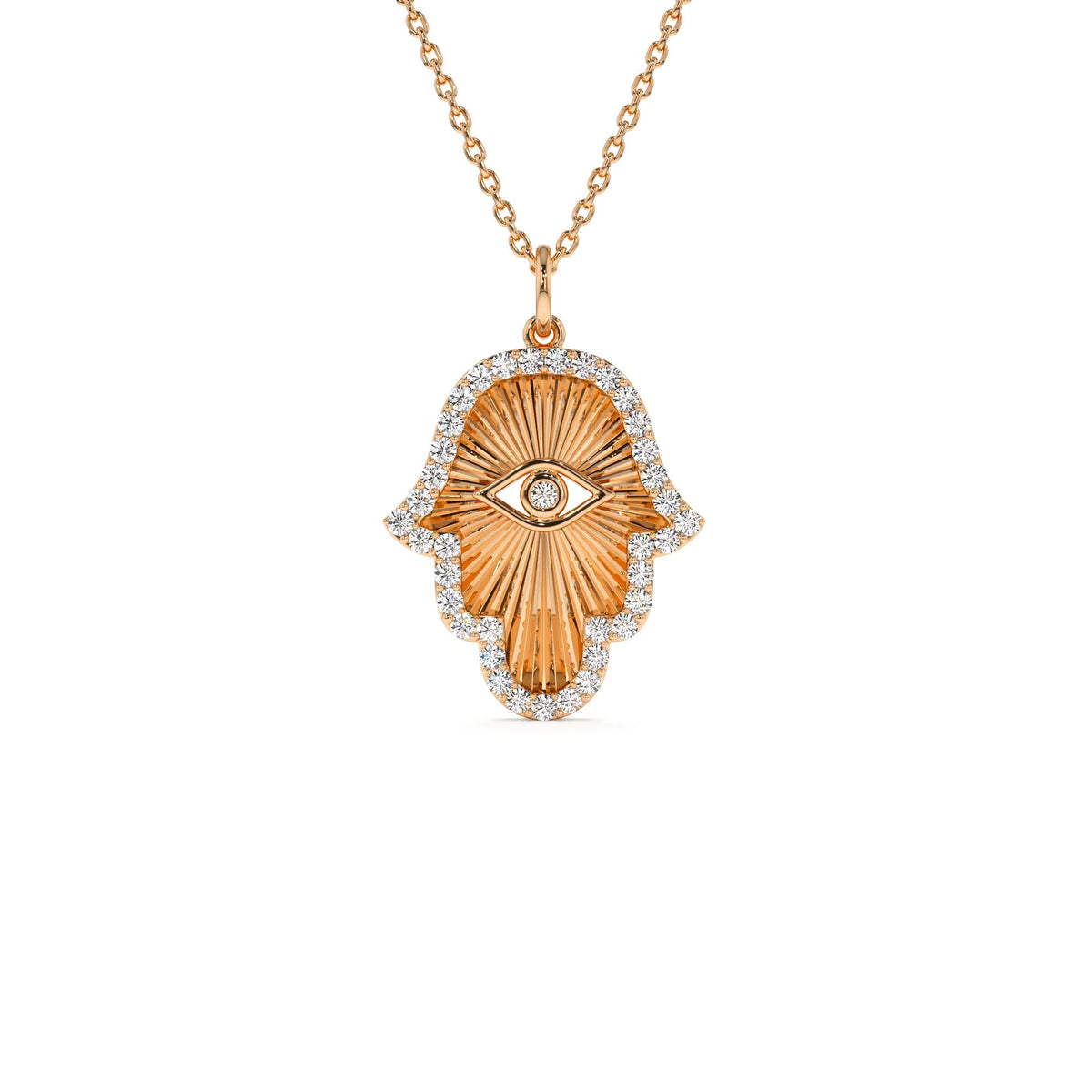 Diamond Hamsa & Evil Eye Hand of Fatima Necklace in 14K Gold — view 3