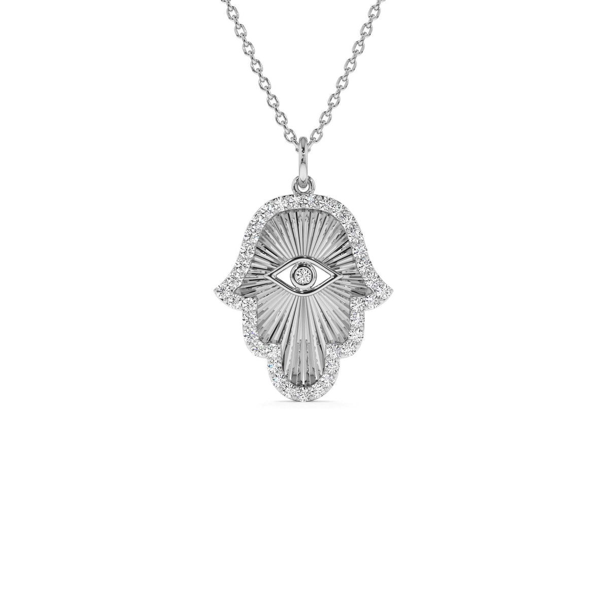 Diamond Hamsa & Evil Eye Hand of Fatima Necklace in 14K Gold — view 2