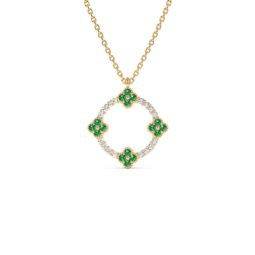 Diamond and Emerald Clover Necklace in 14K Gold — view 1