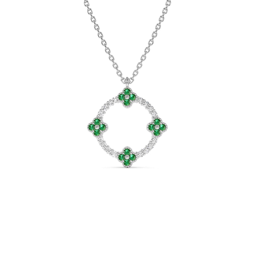 Diamond and Emerald Clover Necklace in 14K Gold — view 2