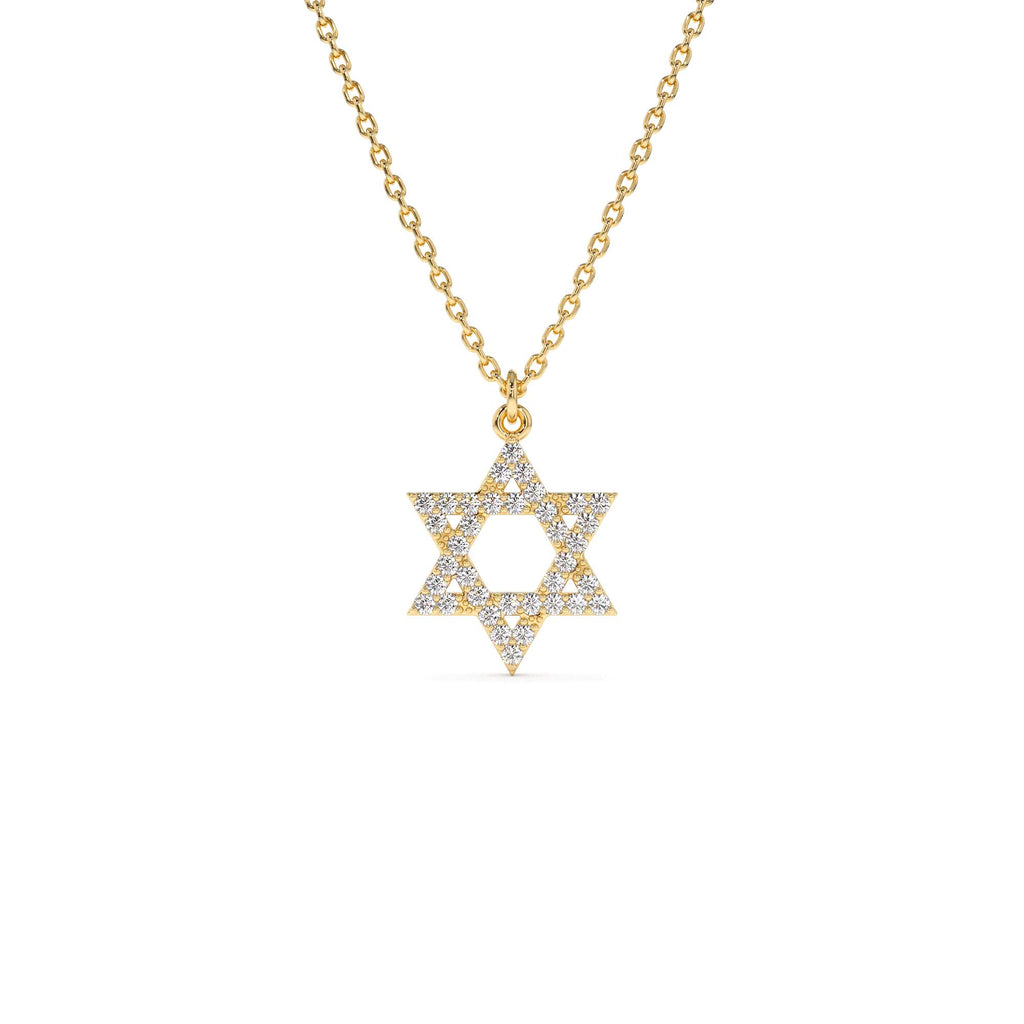 Star of David Round Diamond Necklace in 14K Gold — view 1