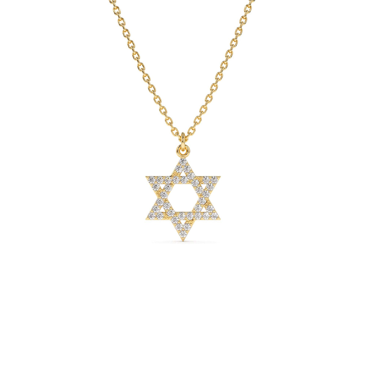 Star of David Round Diamond Necklace in 14K Gold — view 1