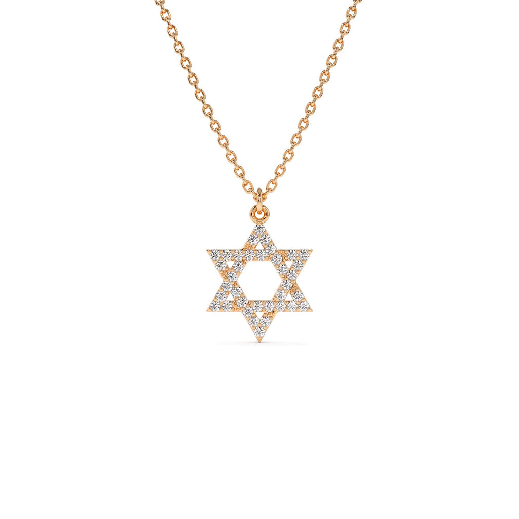 Star of David Round Diamond Necklace in 14K Gold — view 3