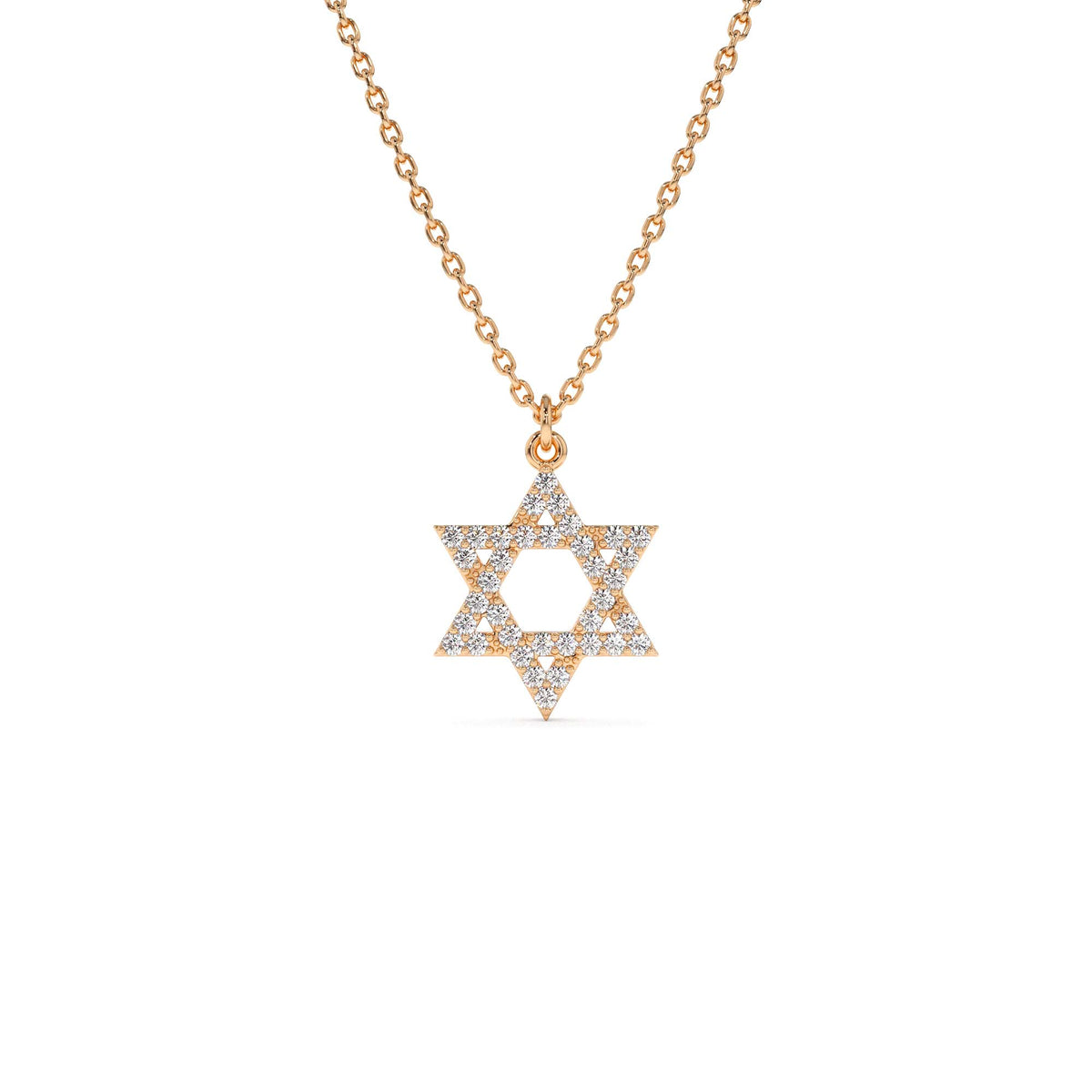 Star of David Round Diamond Necklace in 14K Gold — view 3