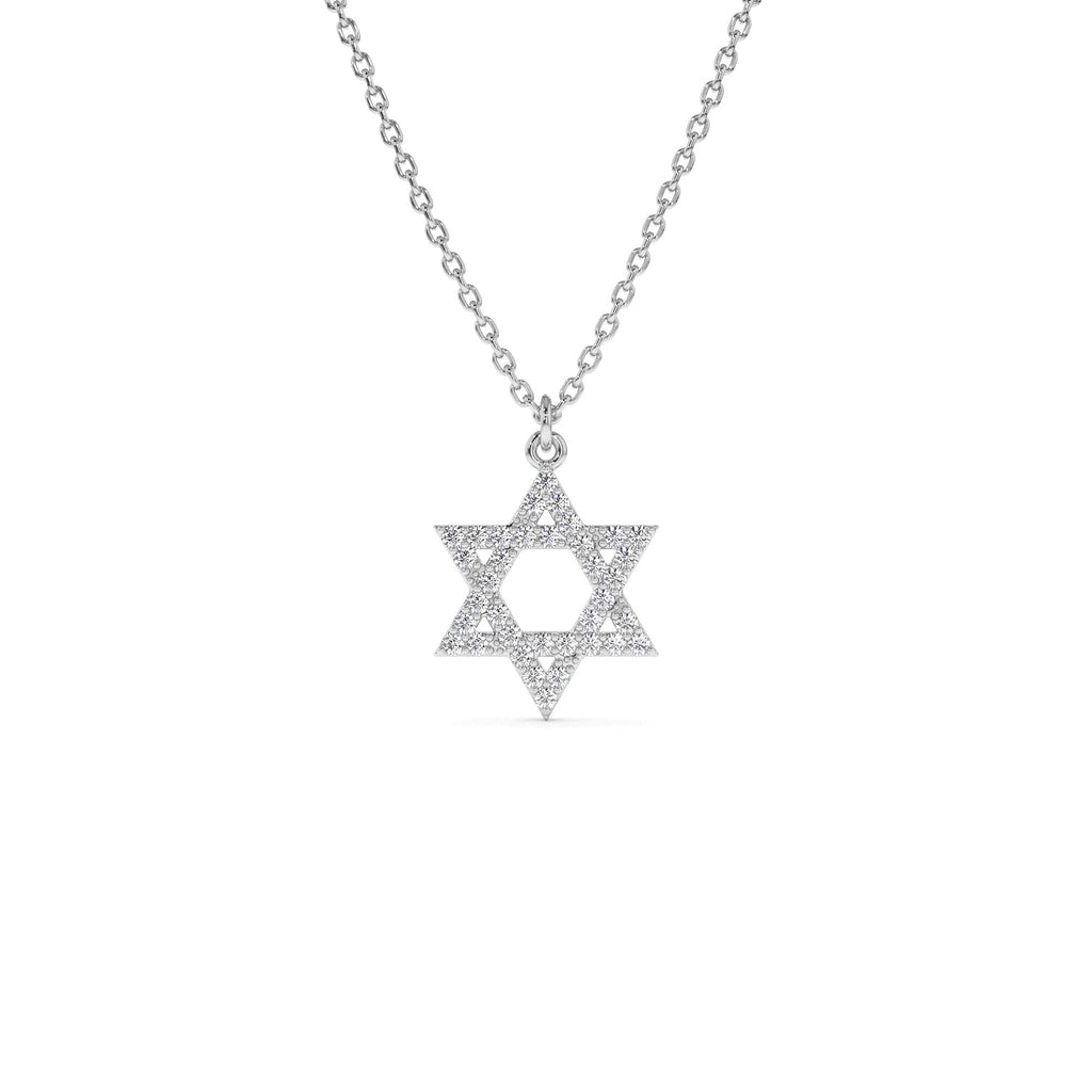 Star of David Round Diamond Necklace in 14K Gold — view 2