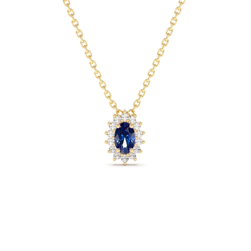 Sapphire Necklace with Halo Diamonds Necklace in 14K Gold — view 1