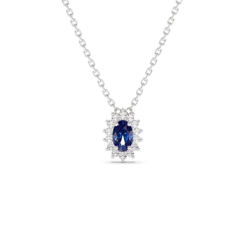 Sapphire Necklace with Halo Diamonds Necklace in 14K Gold — view 3