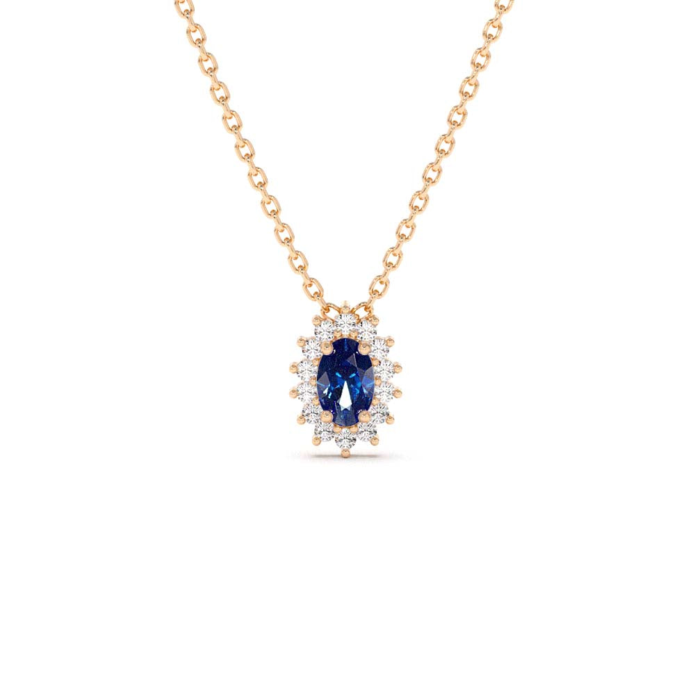 Sapphire Necklace with Halo Diamonds Necklace in 14K Gold — view 4
