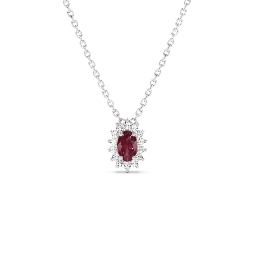 Ruby Necklace with Halo Diamonds in 14K Gold — view 3