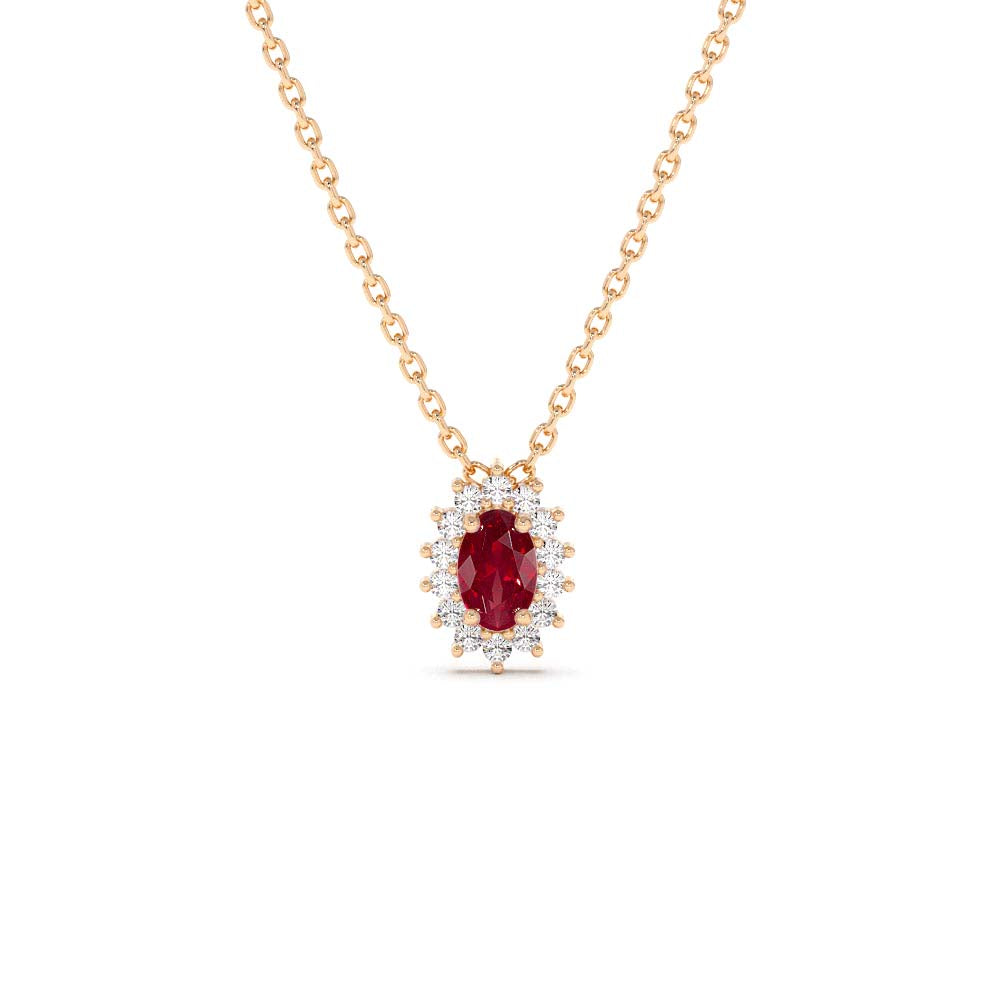 Ruby Necklace with Halo Diamonds in 14K Gold — view 4