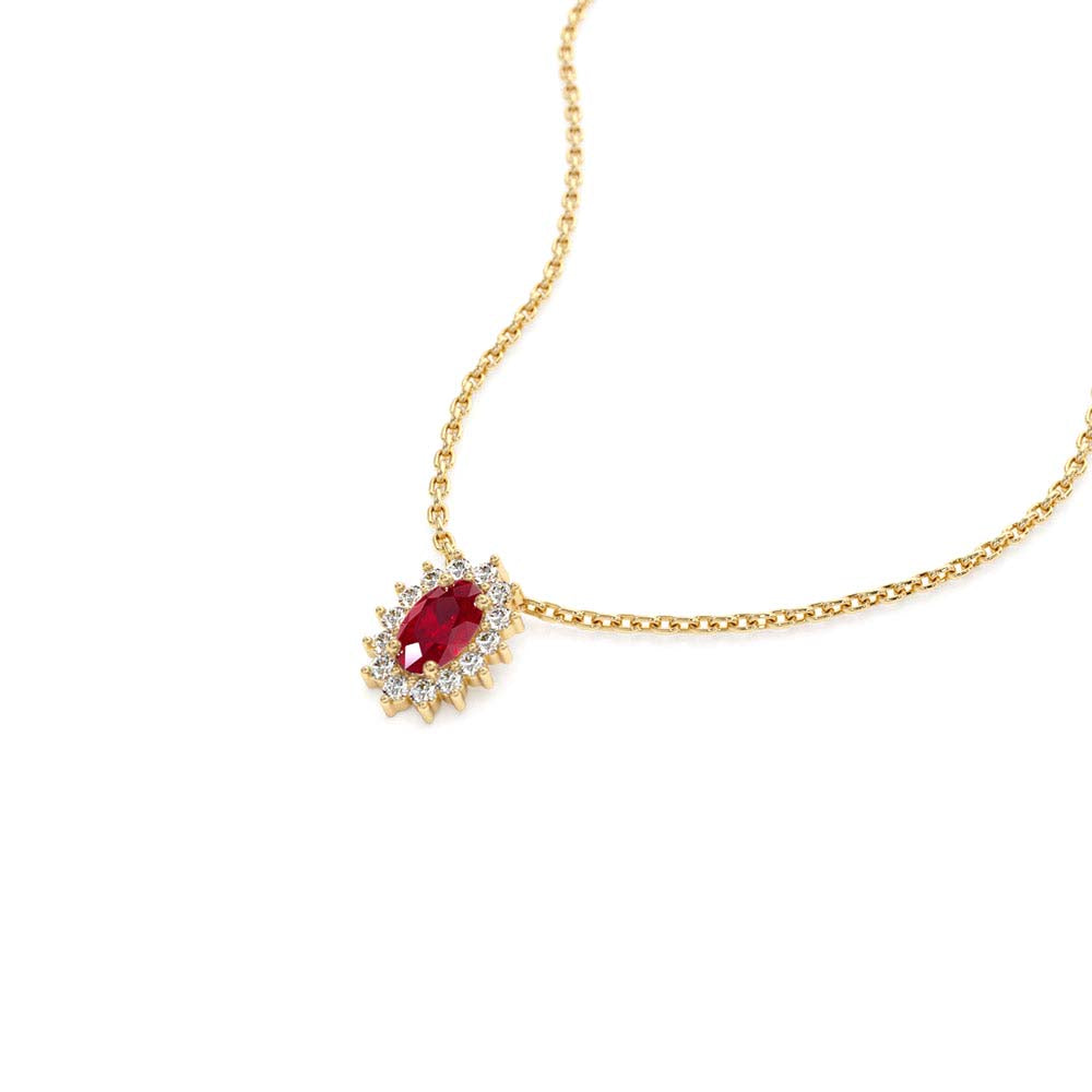 Ruby Necklace with Halo Diamonds in 14K Gold — view 2
