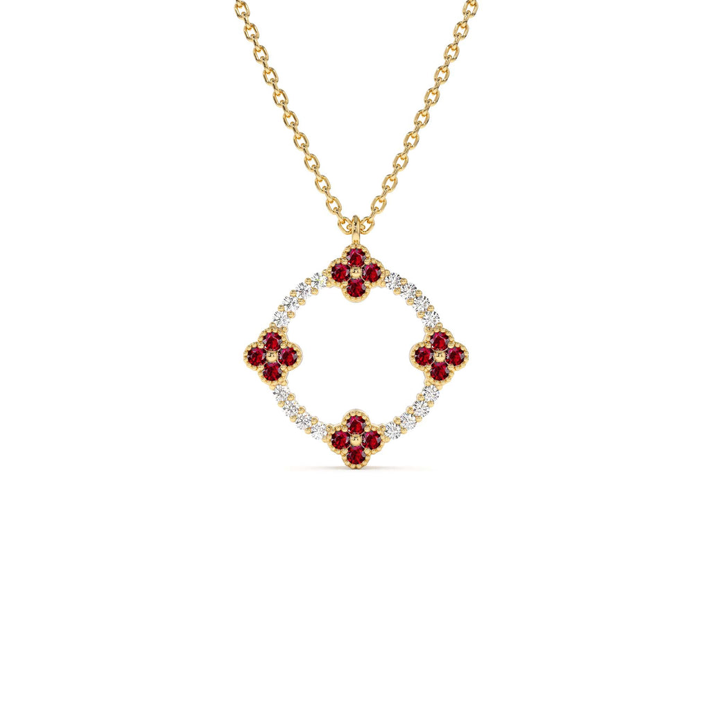 Diamond and Ruby Clover Necklace in 14K Gold — view 1